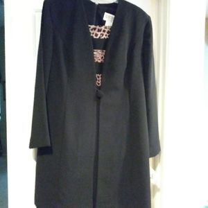 Black Coat Dress with Leopard Detail